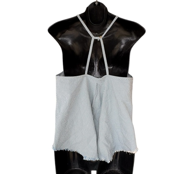 Girl Krazy women’s white and blue straips halter top 100 % cotton sz M preloved - Picture 2 of 9